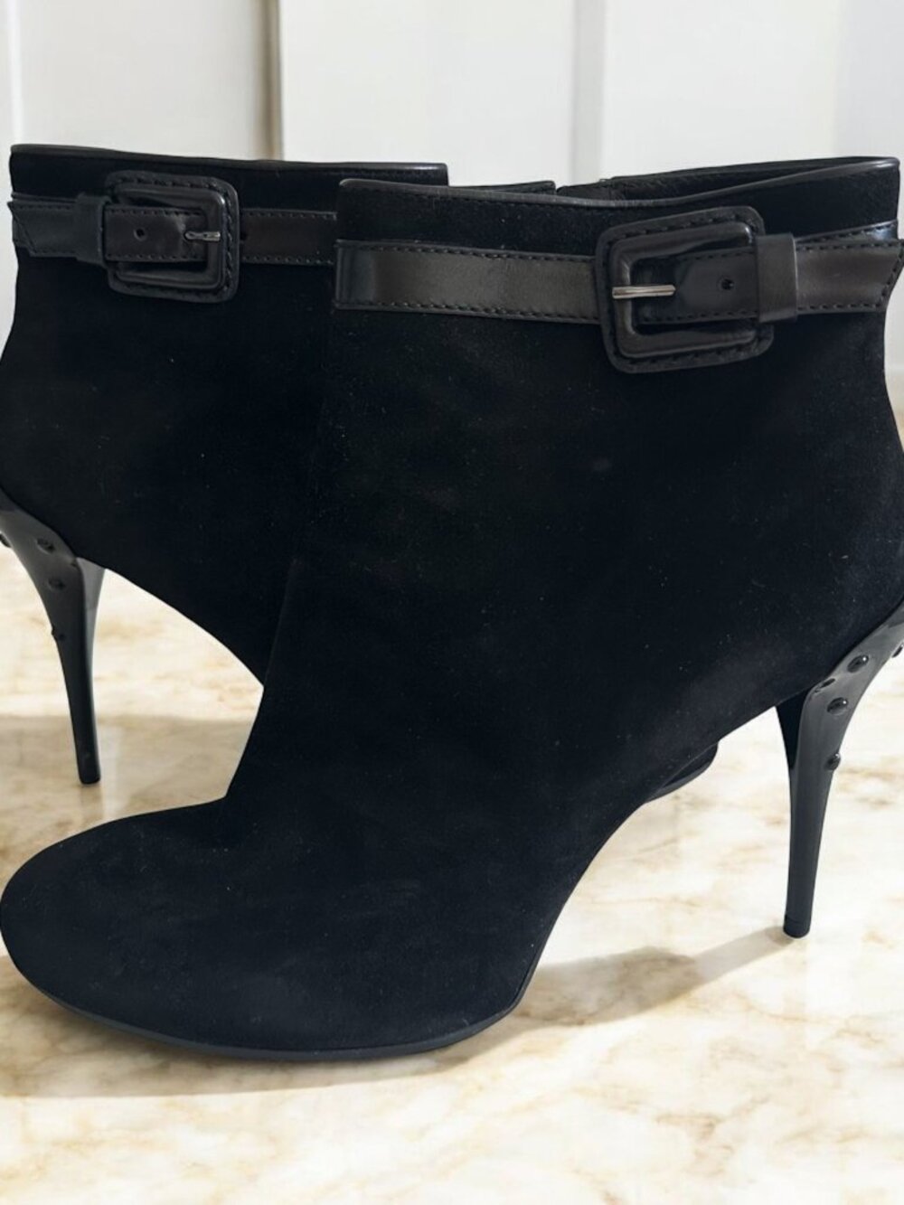 Tod's Black Suede Ankle Booties with Buckle Detail